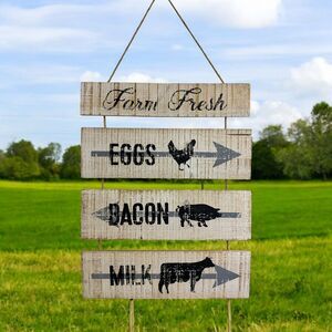 FARM FRESH Eggs BACON Milk Wooden Hanging Sign Kitchen Rustic Farmhouse Decor‎